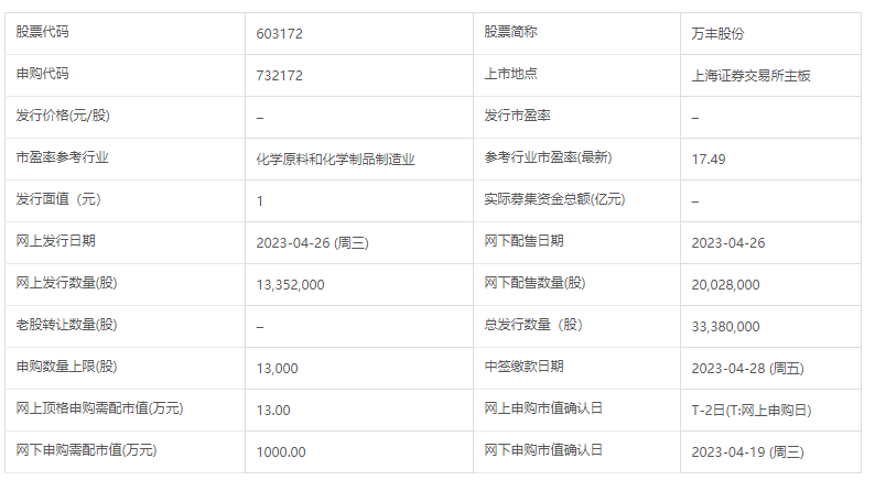 万丰股份股票发行详细概况